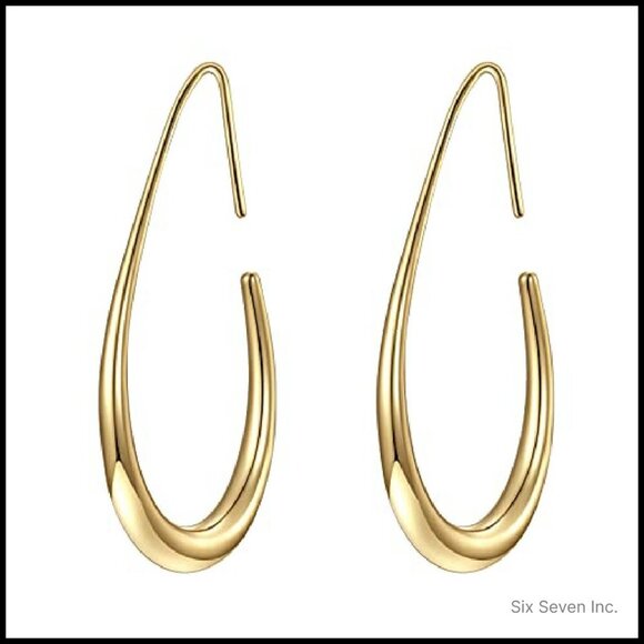 Large Teardrop Hoop Earrings Elegant Statement Jewelry Gold Plated Lightweight - Picture 2 of 8